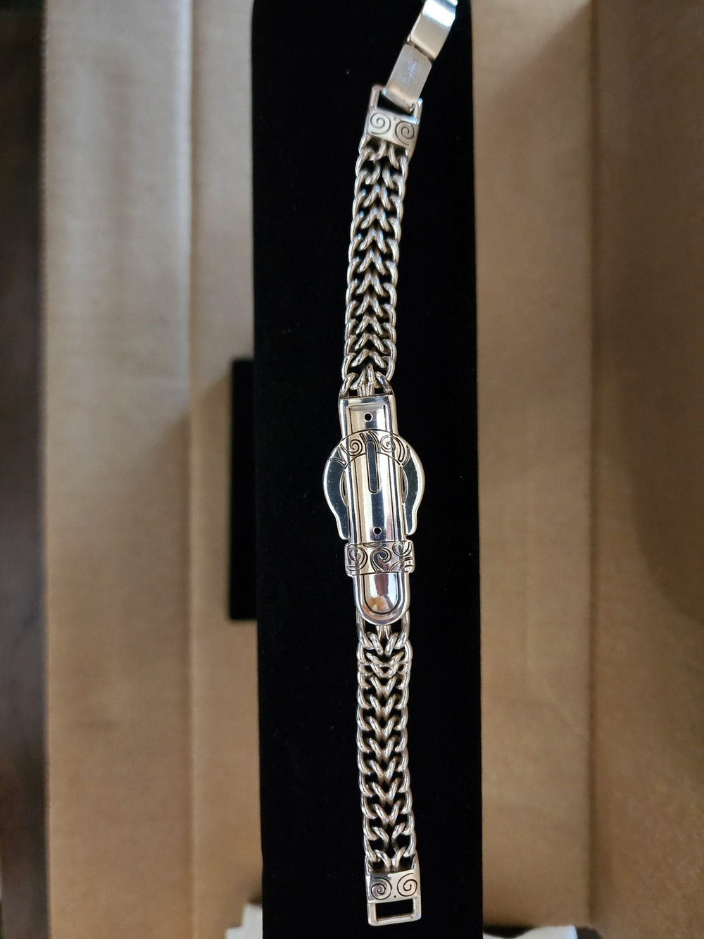 Brighton Silver Tone Buckle Bracelet - Intricate Scroll Design - Picture 6 of 7